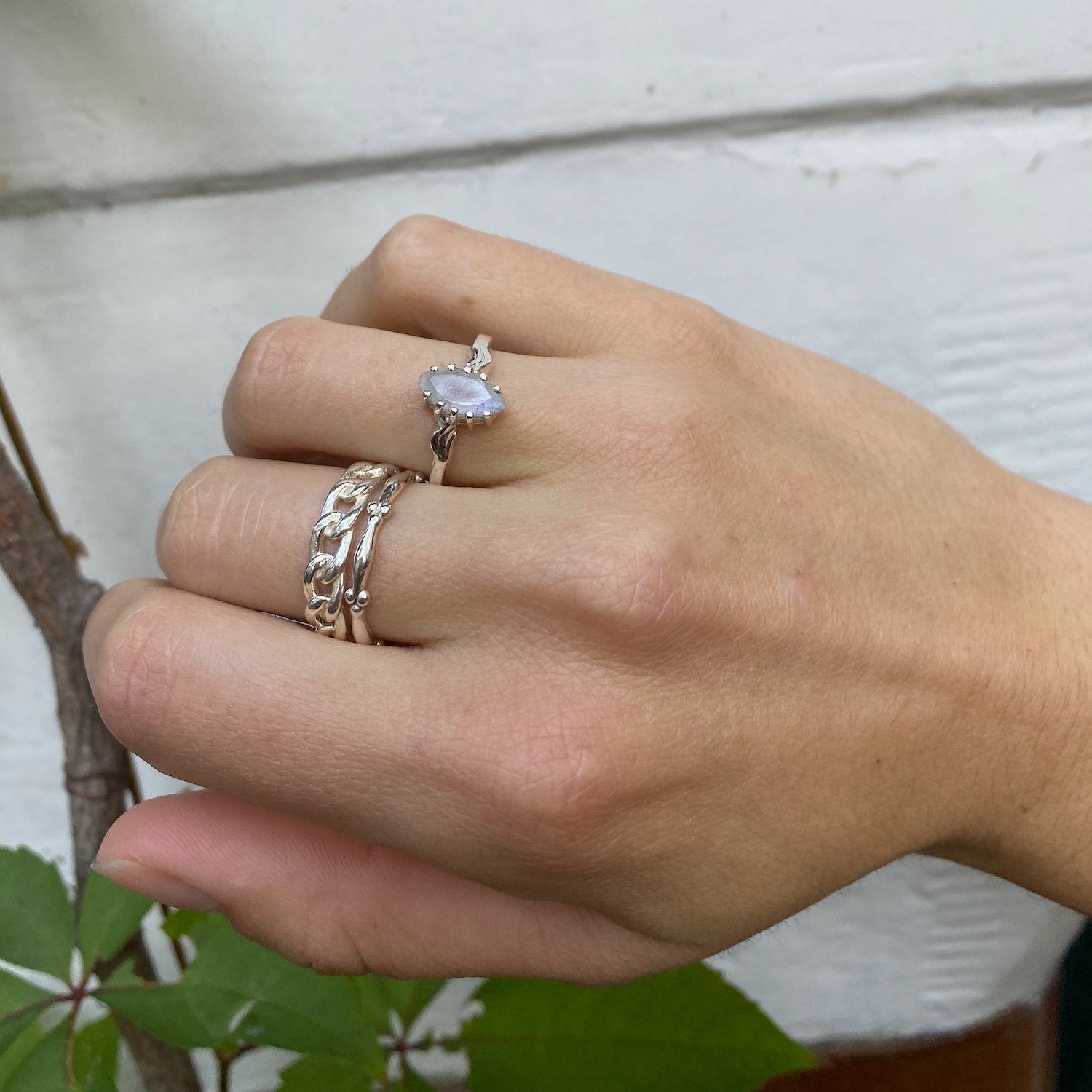 Vintage Moonstone Marquise ring silver