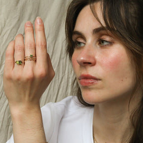 Toi et Moi Tourmaline Peridot ring | 9K
